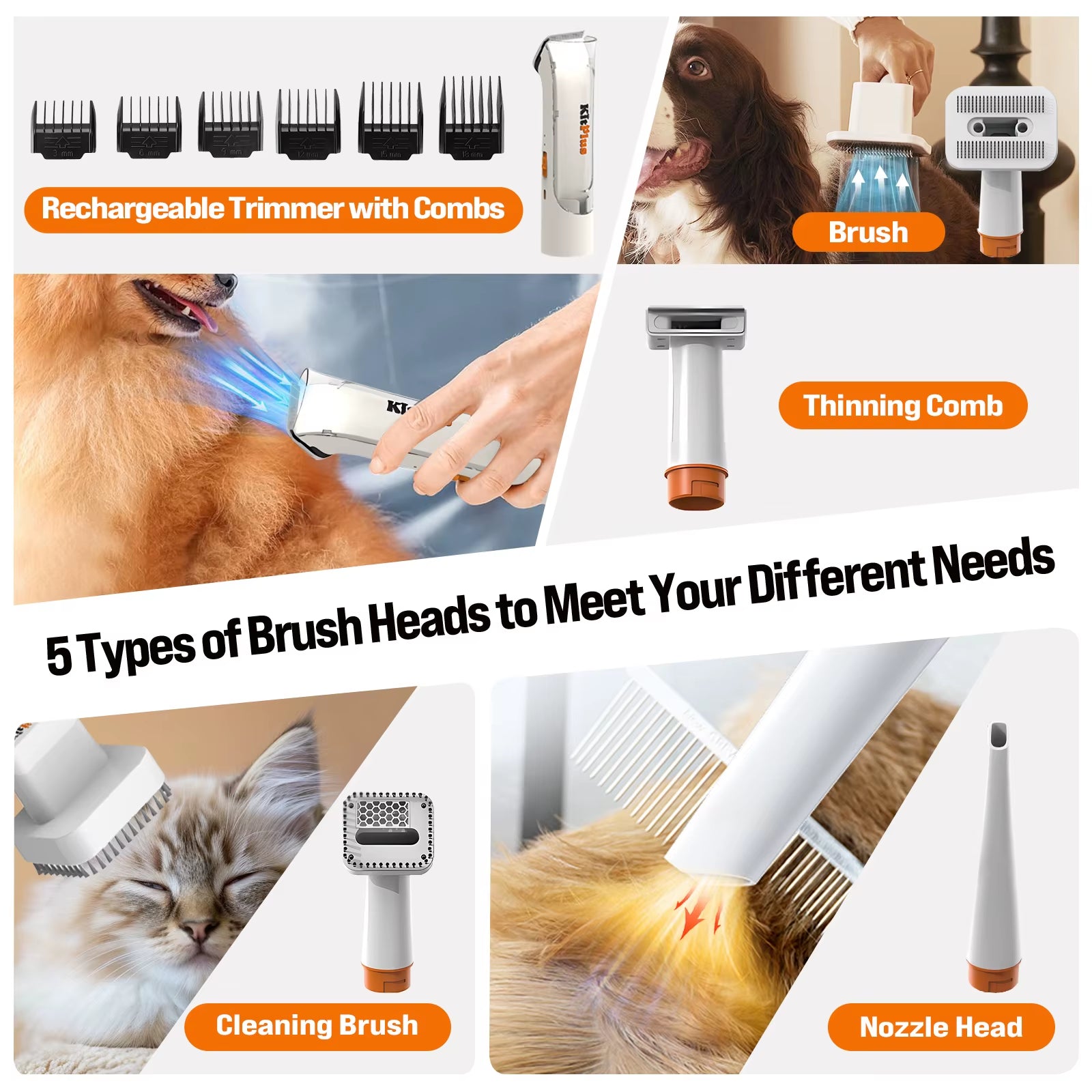 Professional Dog Grooming Kit with Rechargeable Hair Trimmer, High-Efficiency 12000Pa Suction, 99% Pet Hair Removal, 2L Large Capacity Vacuum, and 11 Essential Tools